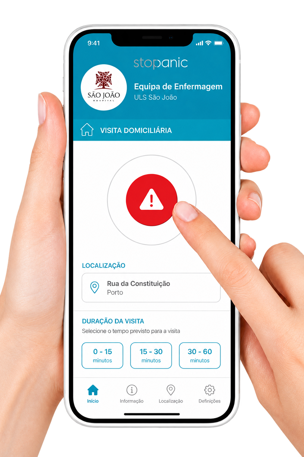 stopanic Home Care app on a smartphone