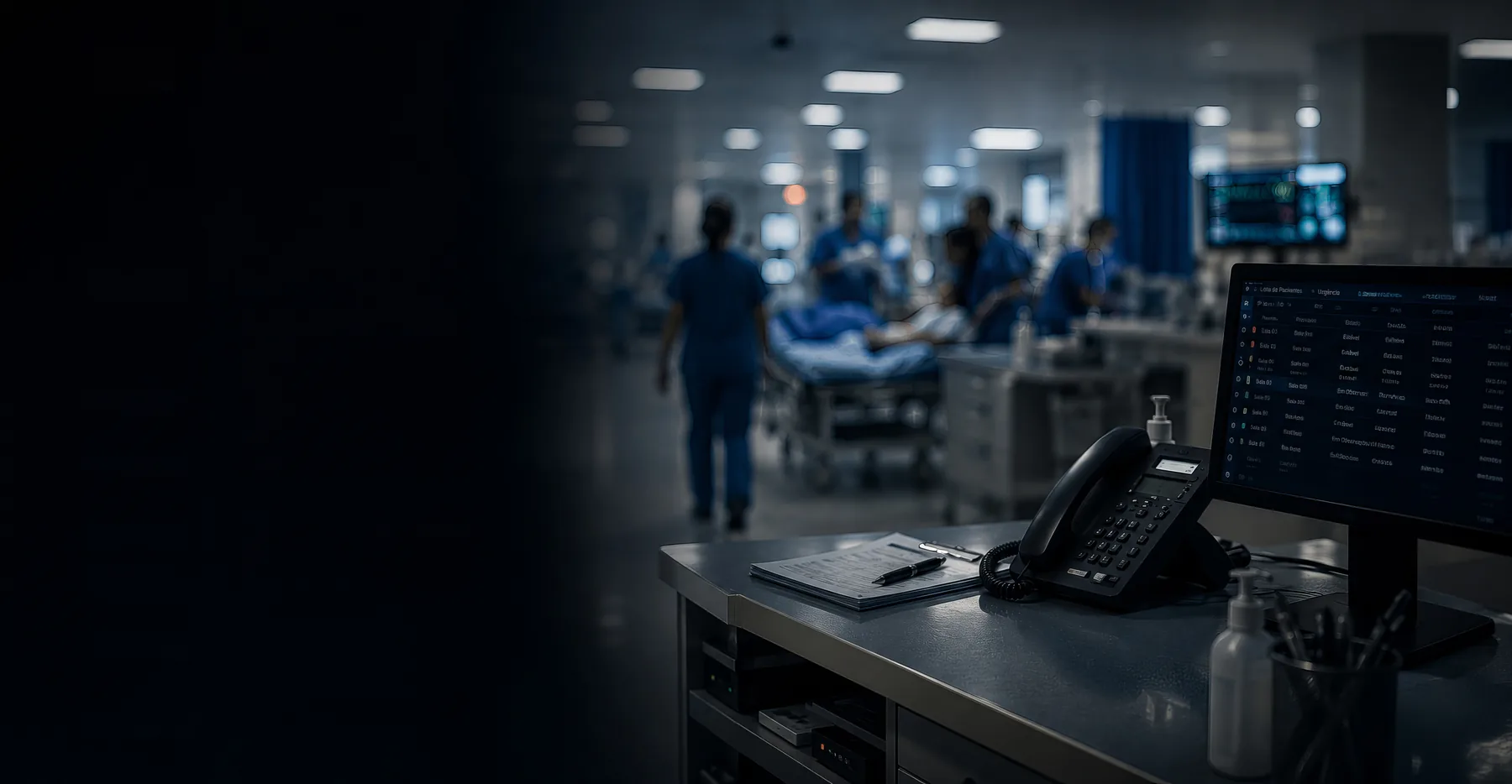 Hospital environment with healthcare teams at work
